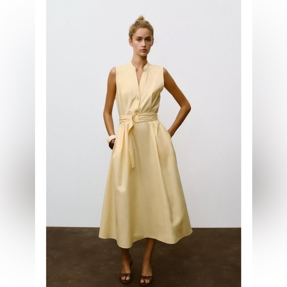 BELTED POPLIN MIDI DRESS